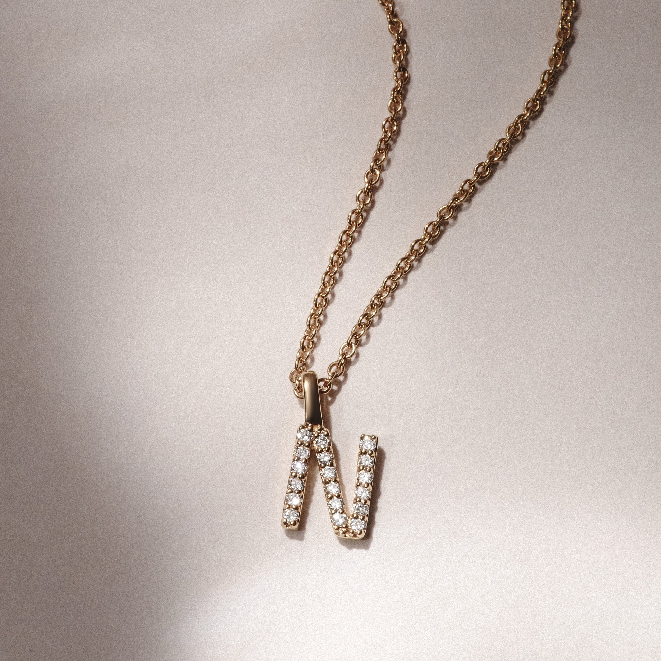 Love Letter Initial N Lab Diamond Necklace set in 9K Yellow Gold